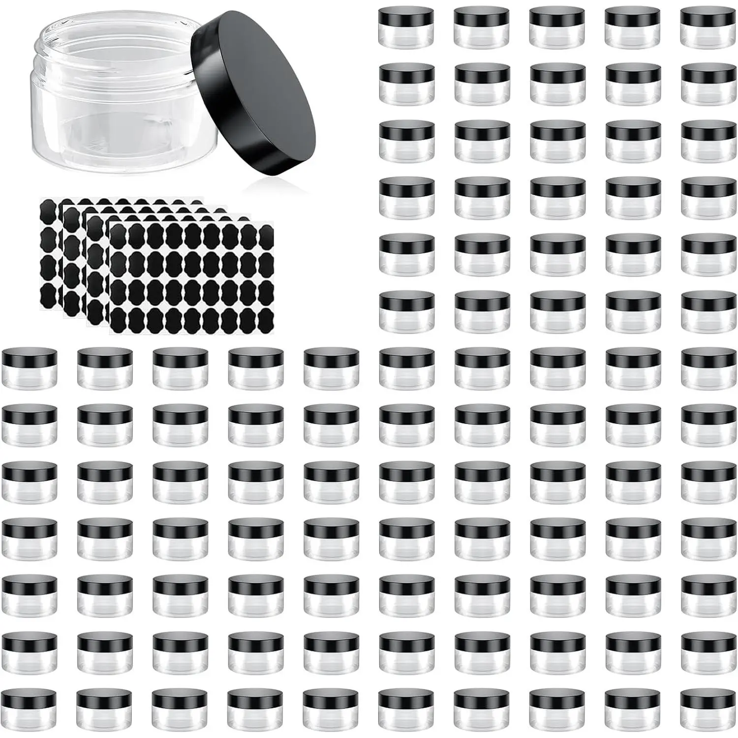 110 Pack 1 oz Plastic Jars with Lids - Leak Proof Clear Cosmetic Containers for Body Butter, Slime & Travel - BPA Free Refillable Empty Round Sample Canisters with Wide Mouth for Spices(30ml)