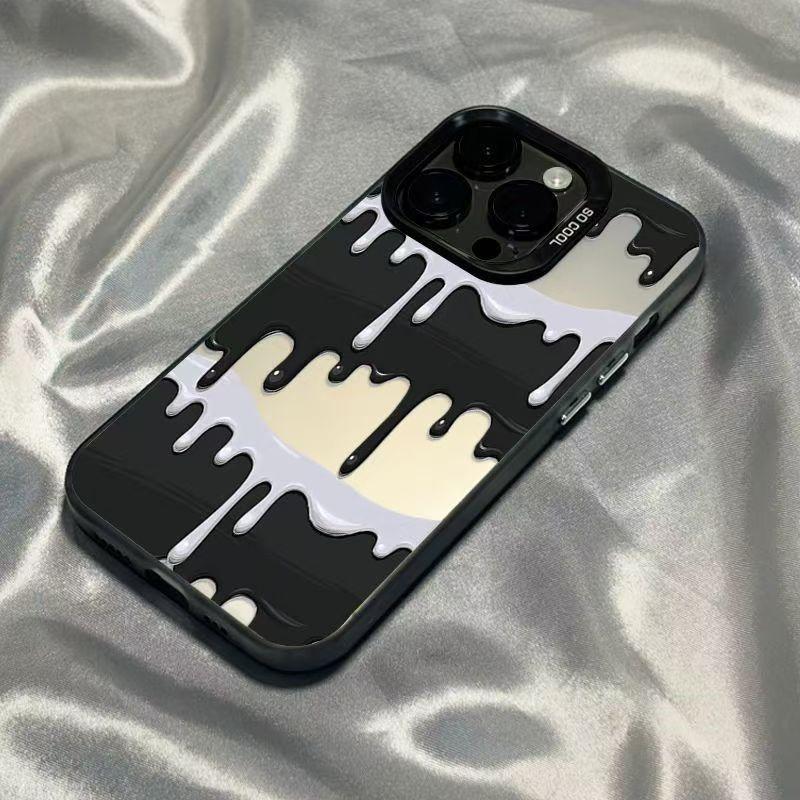 SO Cool Unique Flow Milk Dripping Pattern Tuff Black Phone Cases for iPhone 17/16/15/13/14/12/11 Pro Max Plus , Protector Shockproof Protective Cover