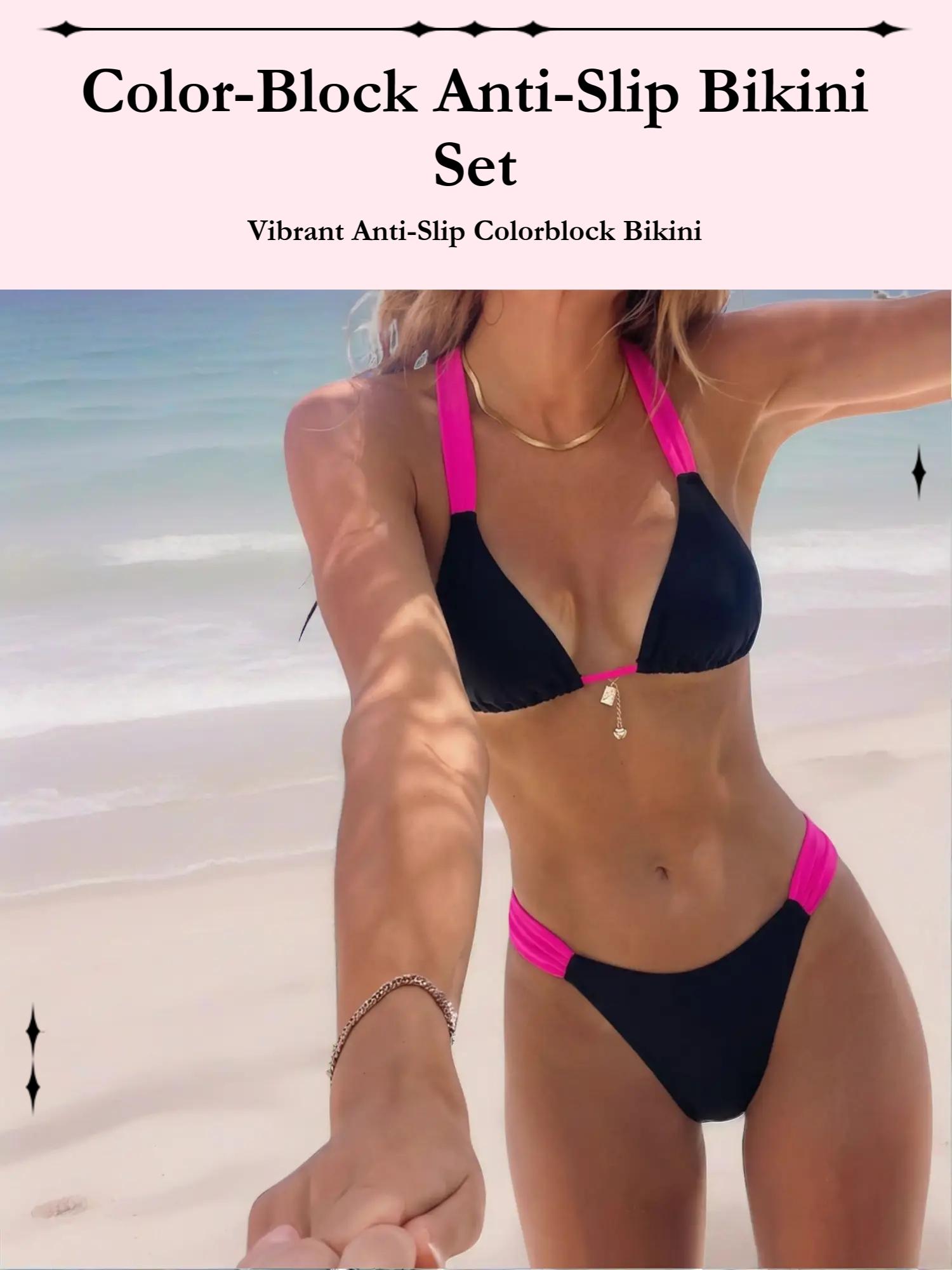 New color-block anti-slip strap bikini set, beach vacation style bikini, Colorblock bikini set