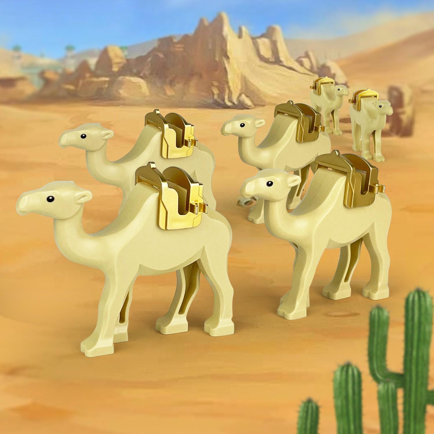 TOOUEE 3 Pack Plastic Camel Animal Figures, Desert Safari Decor Accessories Building Blocks Set Compatible with Major Brands, Birthday Christmas Gift for Friends Family Home Office Party Supplies