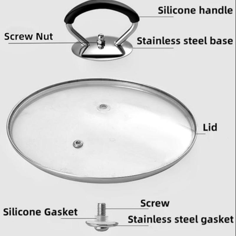Stainless Steel Pot Lid Replacement Knob Set, Universal Fit for Glass Pots, Includes Non-Slip Gasket and Installation Screws