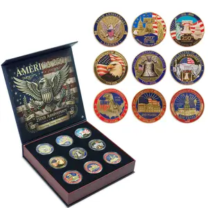 Metal Patriotic Eagle Metal Coins Set With Foldable Storage 3D Relief Decoration Exquisite Commemorative Coins Set for Collector