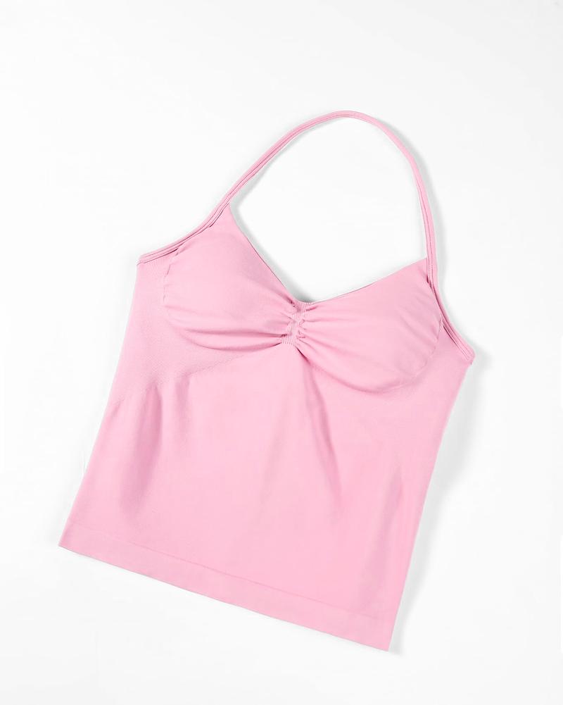 RICH BRIA Sports Sets for Women Seamless Halter Tank Top with High Waist Shorts Set for Yoga and Fitness, Breathable & Comfortable Activewear Summer Two-Piece