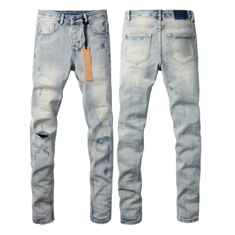 Men's Vintage School-Style Washed Distressed Ripped Slim Fit Casual Comfy Denim Trousers - Stretch, High-Quality, Below Knee Leisure Jeans with Pocket, All Season