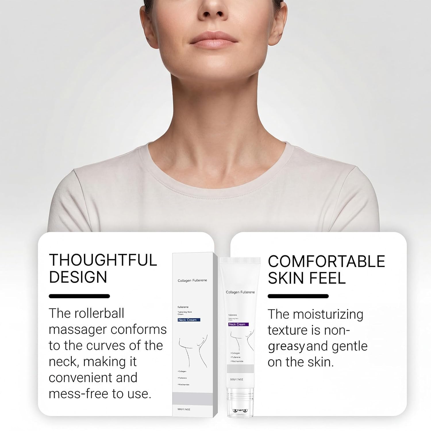Magic Collagen Fullerene Neck Cream, Five Rollers for All Around, for Smooths, Hydrating and Moisturizing, Lightweight Neck Care Cream for Women