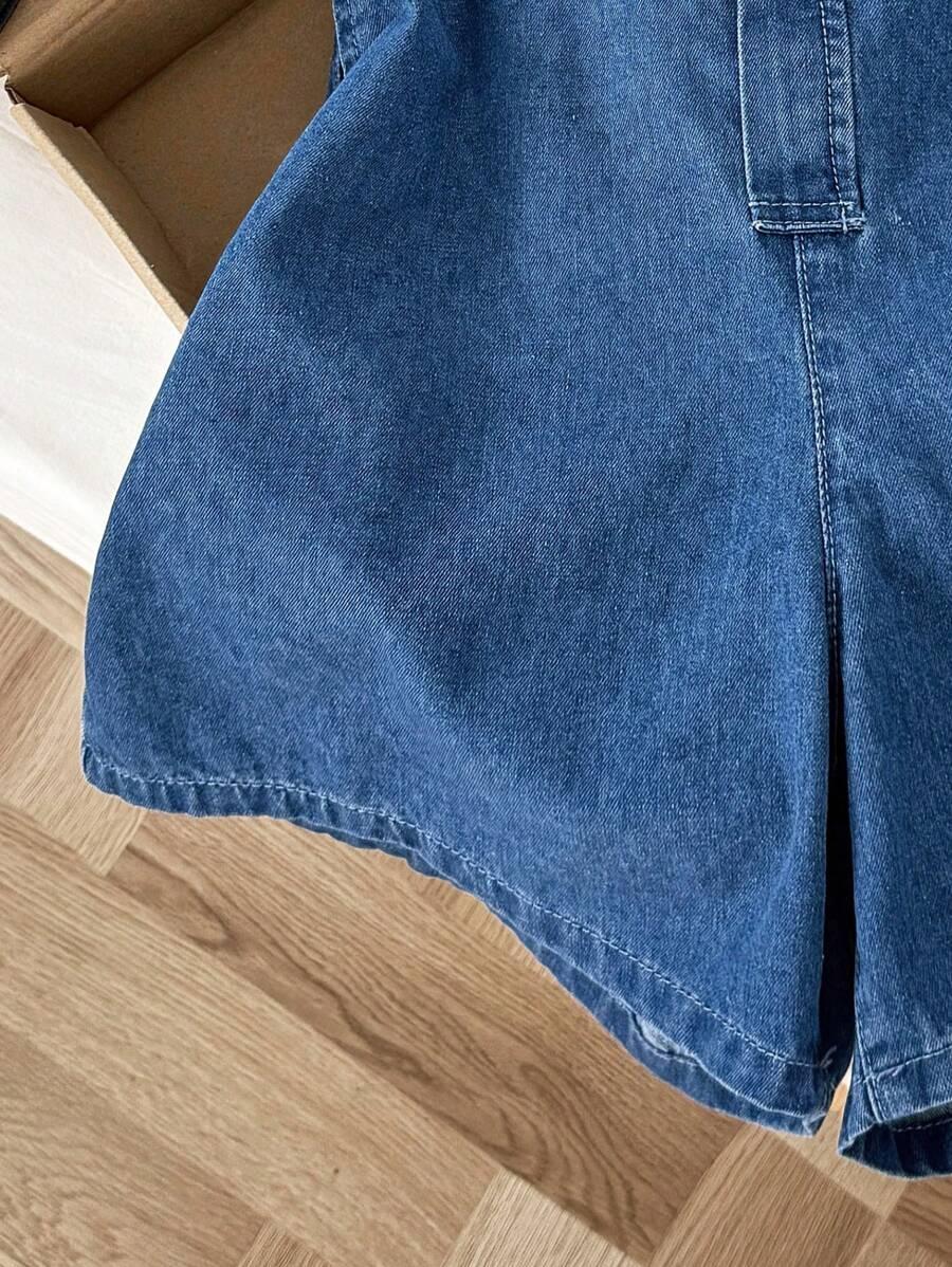 Elegant Backless Denim Jumpsuit for Women, Tie-Waist Slimming Wide Leg Shorts, Summer Fashion One-Piece