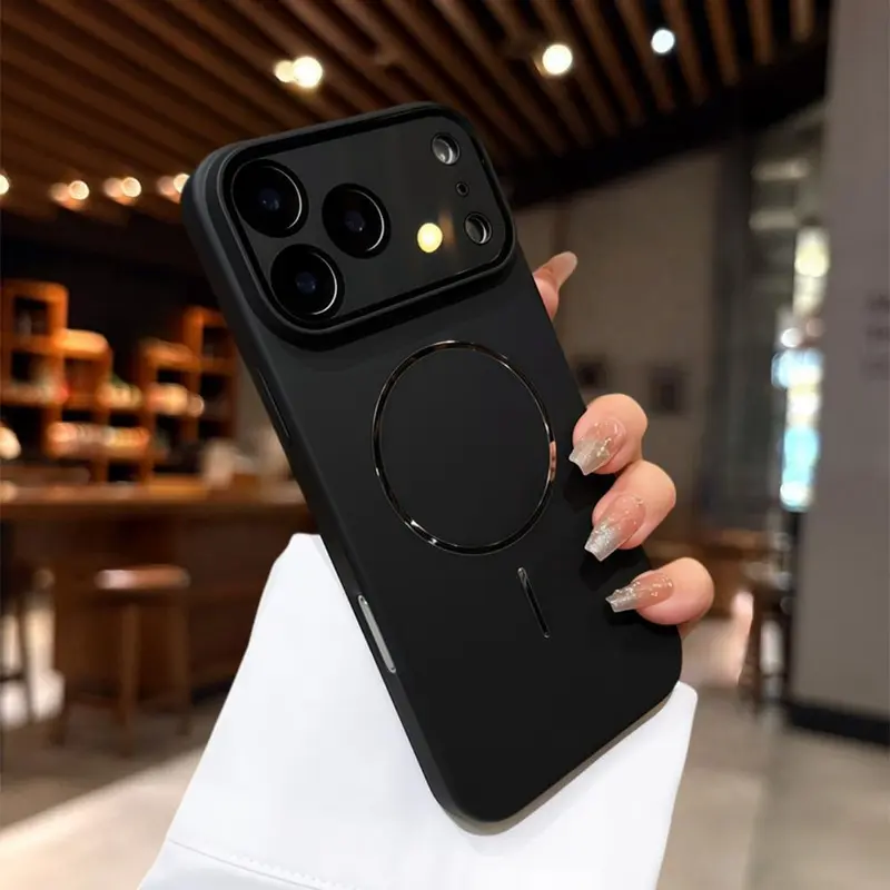 Magnetic Frosted Metal Ring Protective Wireless Case for iPhone 17 Pro/17 Pro Max/18 Pro Max - TPU & Polycarbonate Hard Casing, Anti-Drop Lens Cover, Shockproof, Secure Grip, Steady Hold, Skin-Safe Matte Simple Feel Smartphone Accessory