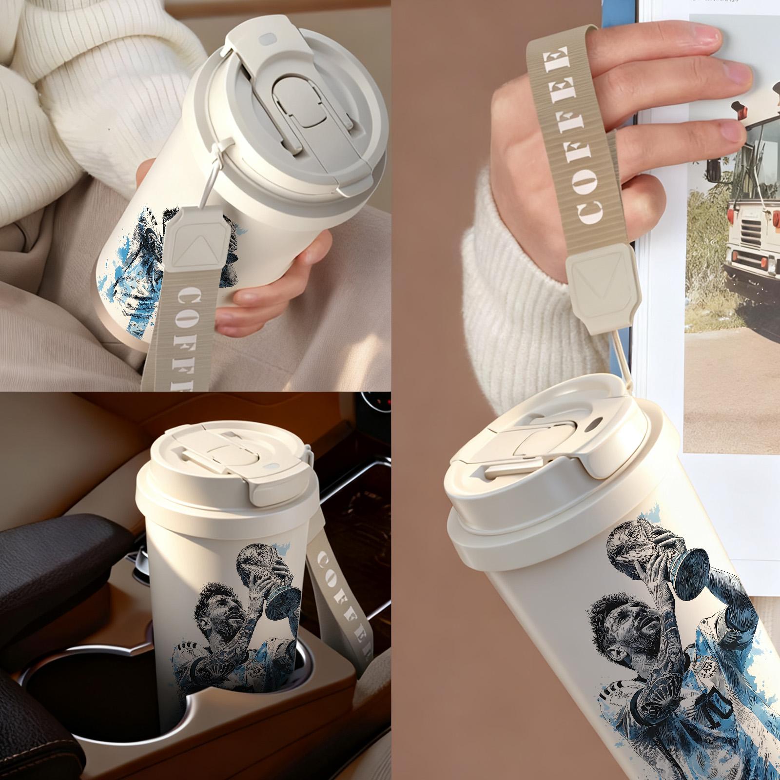 1 Pc 19/24/32oz stainless steel double wall insulated mug, Tumbler, with handle, leak proof lid travel thermal, soccer champion print, keep warm 12h cold 24h, hot cold drinks, gift for men and women, holiday