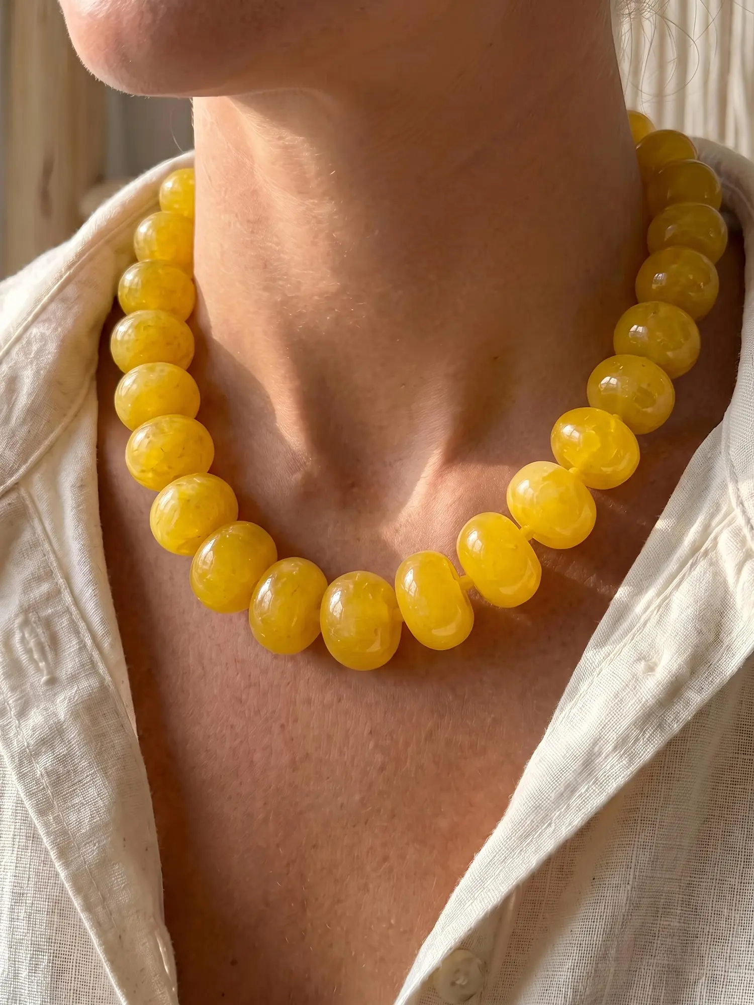 1pc Women's Oversized Bead Decor Oval Bead Bohemian Style Necklace, Dopamine Accessory, Fashion Summer Beach Boho Necklace Holiday Gift