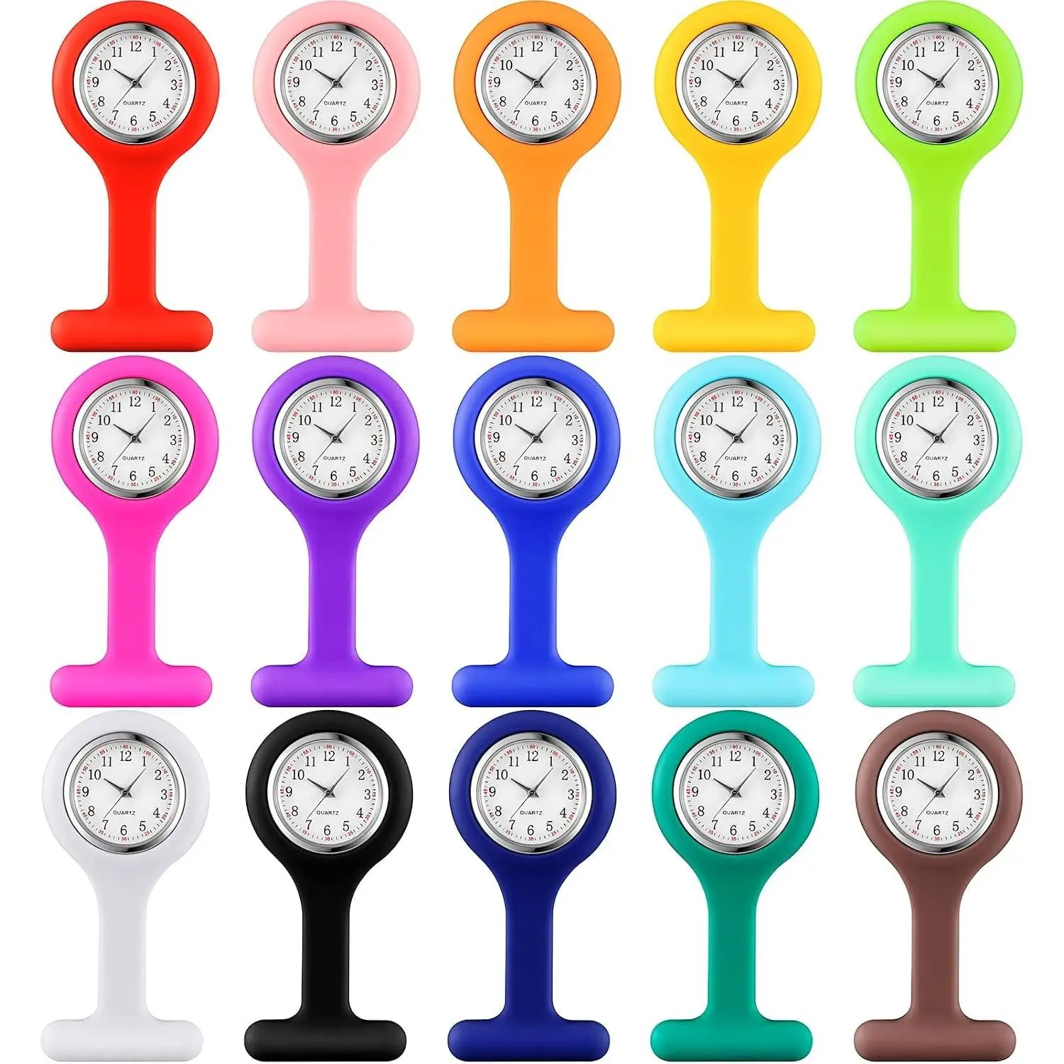 15 Pack Clip on Nurse Watches for Women Men, Silicone Lapel Pin Pocket Fob Stethoscope Watch with Second Hand for Employee Appreciation CNA Week Doctor Nurse Student Graduation Gift