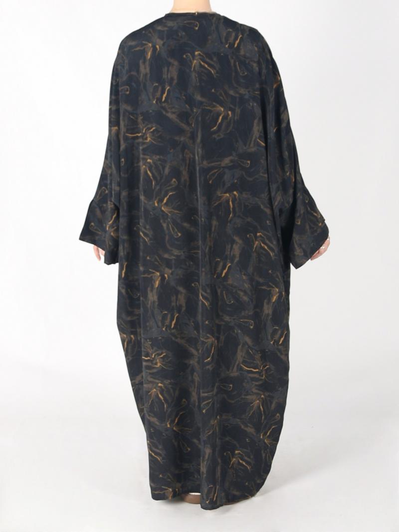 Women's Abstract Print Long Sleeve Open Front Kimono, Casual Outerwear for Spring & Summer, Women's Islamic Clothing for Daily Wear, Work Clothes Women, Womenswear
