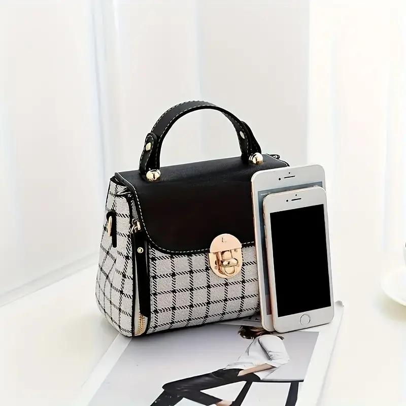 Plaid Pattern Handbag, Women's Buckle Decor Flap Purse, Fashion PU Leather Crossbody Bag Gift Elegant Accessory Style