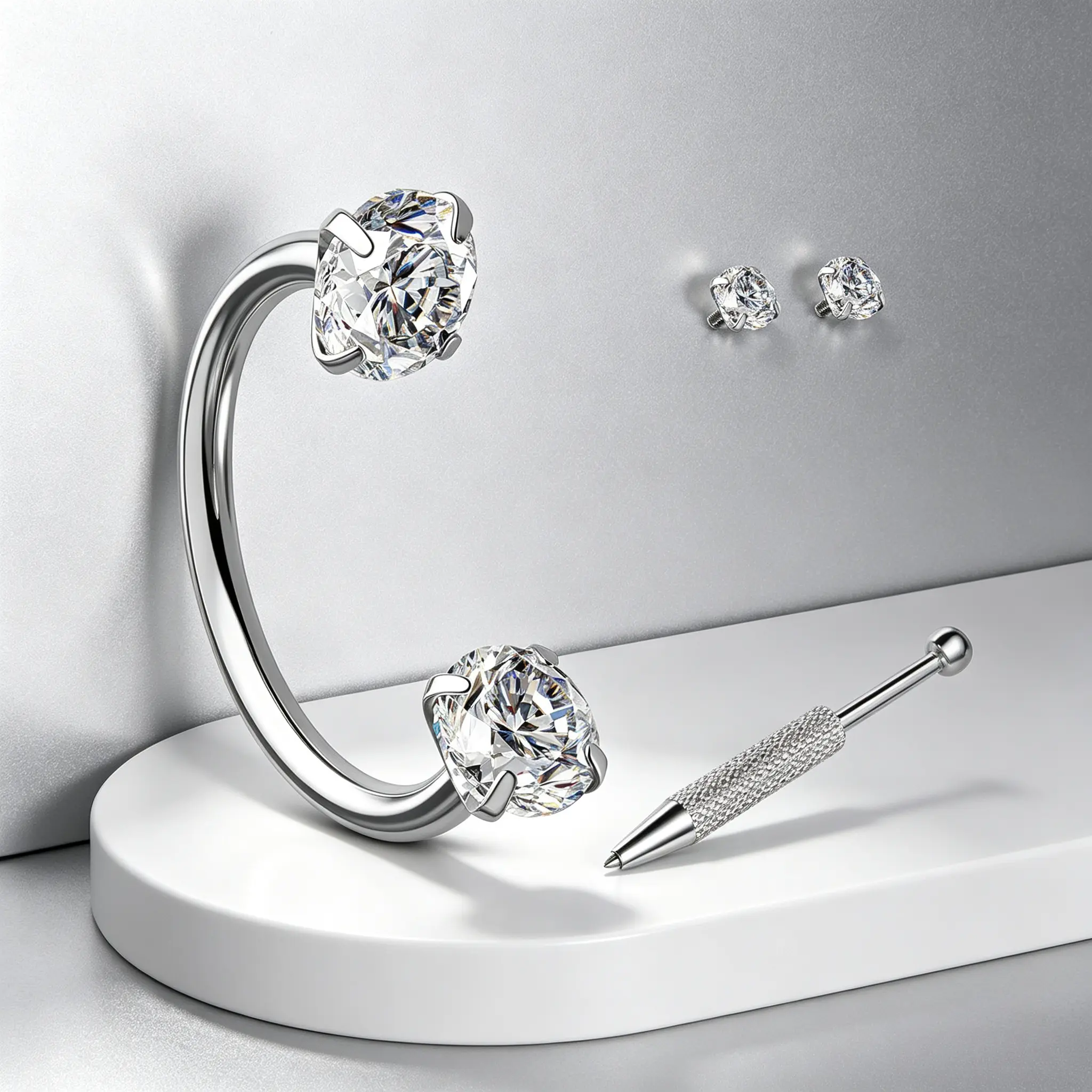 20G Internally Threaded Horseshoe Nose Rings & Nose Studs for Women, 316L Surgical Steel Body Piercing Jewelry Set, Double Cubic Zirconia Inlaid, Multi‑Purpose Piercing Accessory for Nose, Lip, Eyebrow, Helix Cartilage Ear Piercing`