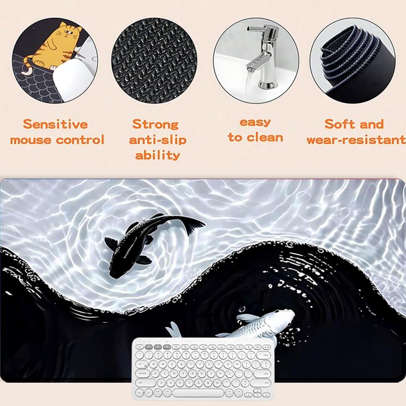 Extra Large Yin Yang Koi Waves Mouse Pad Gaming Desk Pad 35x16 Inch Computer Keyboard Mousepad with Non-Slip Rubber Base Durable Stitched Edge Desktop Accessory Perfect Gift for Home and Office Christmas