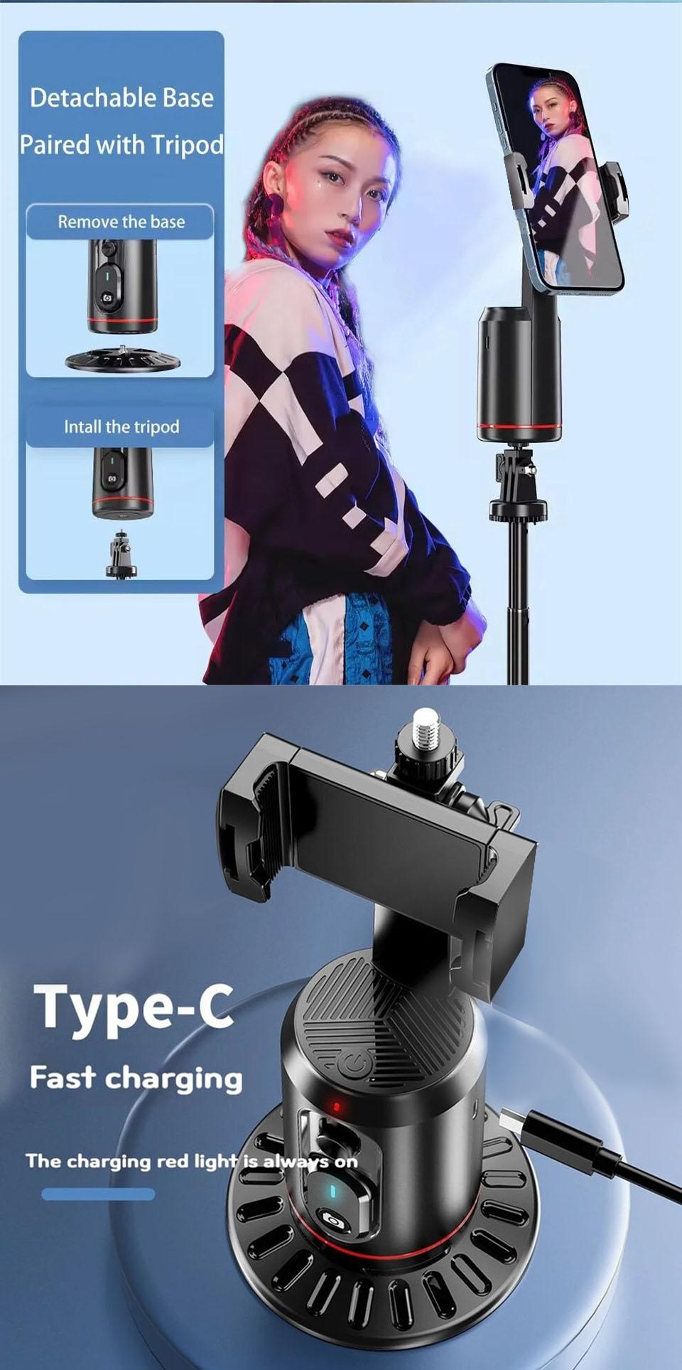 360° Rotating Cloud Mount Stabilizer Selfie Stick Tabletop Face Tracking Camera Tripod with Bluetooth-compatible Remote Shutter and Light Base