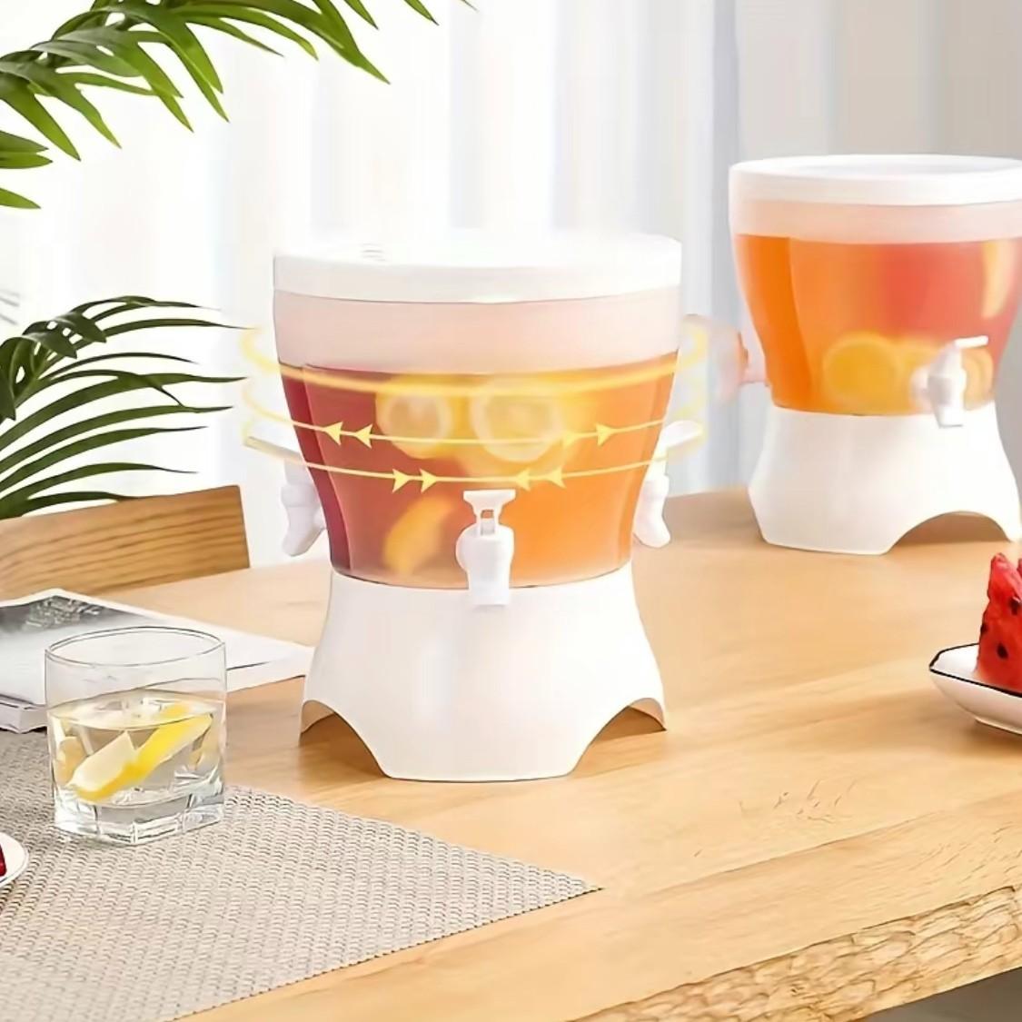 Large Capacity Freestanding Refrigerator Drink Dispenser, Multifunction, Rotating Separated Design Cold Water Beverage Container, Food Grade BPA Free Leak-Proof, Ideal for Parties Home Office Picnic Camping BBQ, Homemade Juice Soda Cold Drinks Daily Use