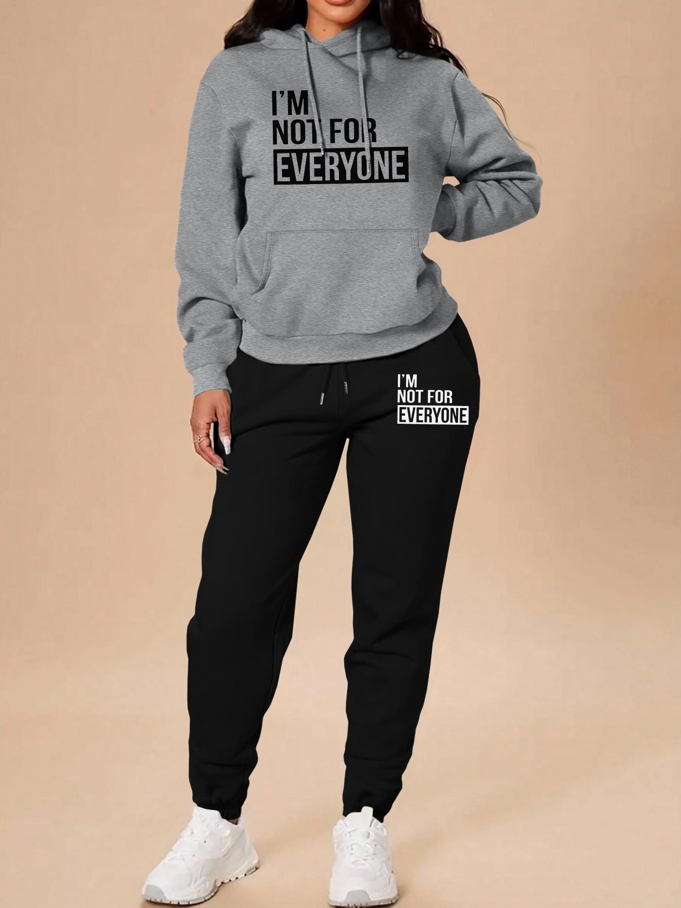 Women's Long Sleeve Hooded Sweatshirt Set, Casual Letter Print, Fall & Winter Fashion, Home & Outdoor Sports, Pocket Design, Sweatsuit Set Outfit