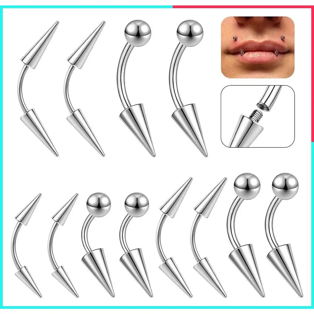 Stainless Steel 16G Spike Eyebrow Piercing Jewelry Curved Barbell for Navel Belly Vertical Labret Lip Tragus Helix Daith Rook Earrings for Women Men