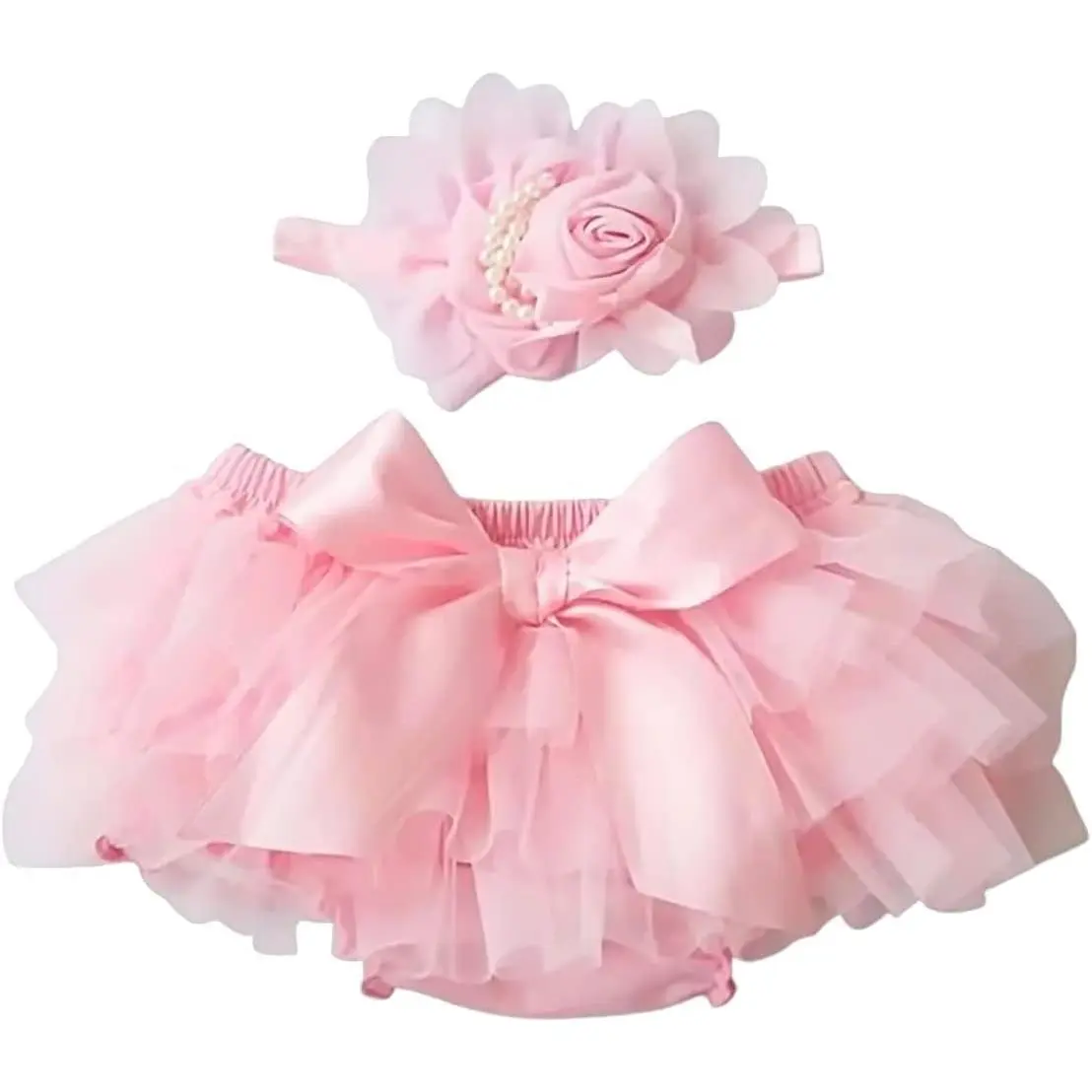 Baby Girl Pink Tutu Skirt with Diaper Cover and 2 Headbands - Soft Fluffy Infant Tutu for GirlsGift