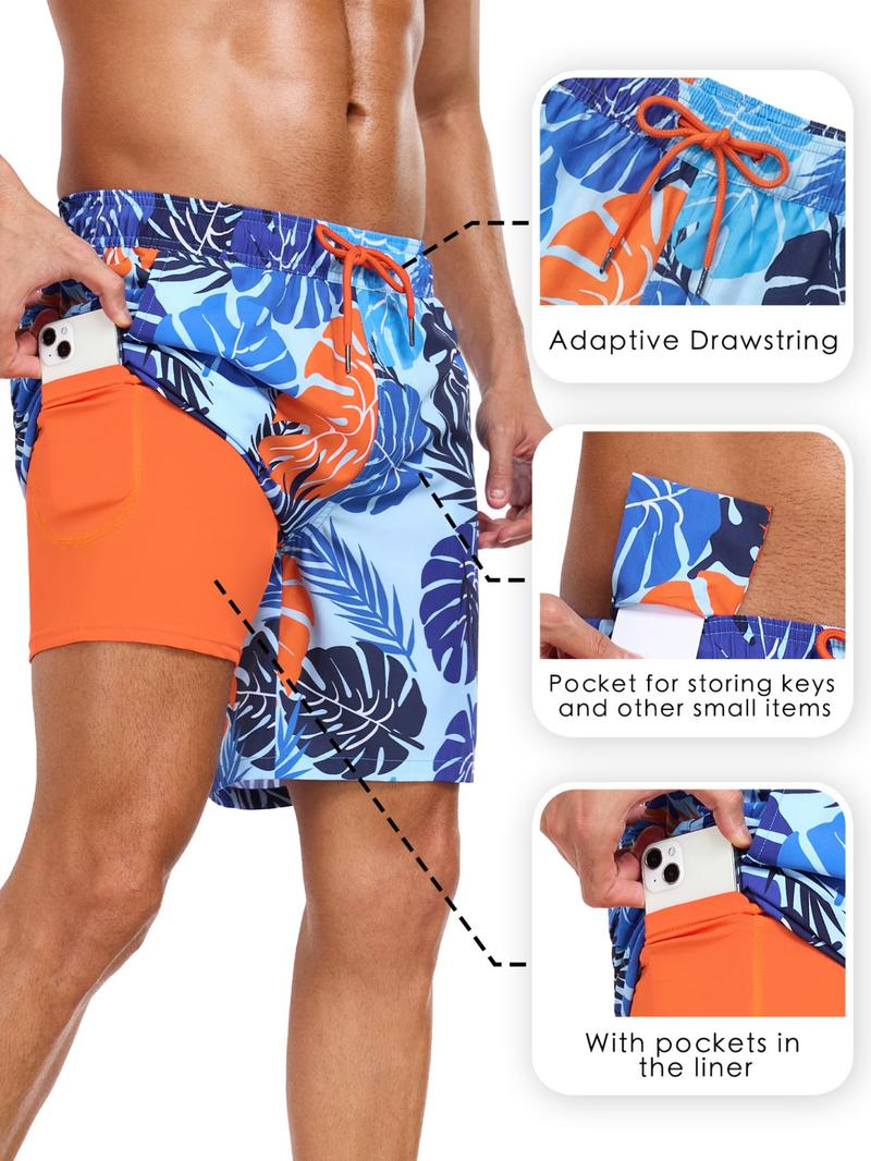 Men's 2-In-1 Swim Trunks, 7 Inch Swimming Shorts Beach Pants, Quick Dry Gym Shorts with Compression Lining, Gym Vacation Pool Wear