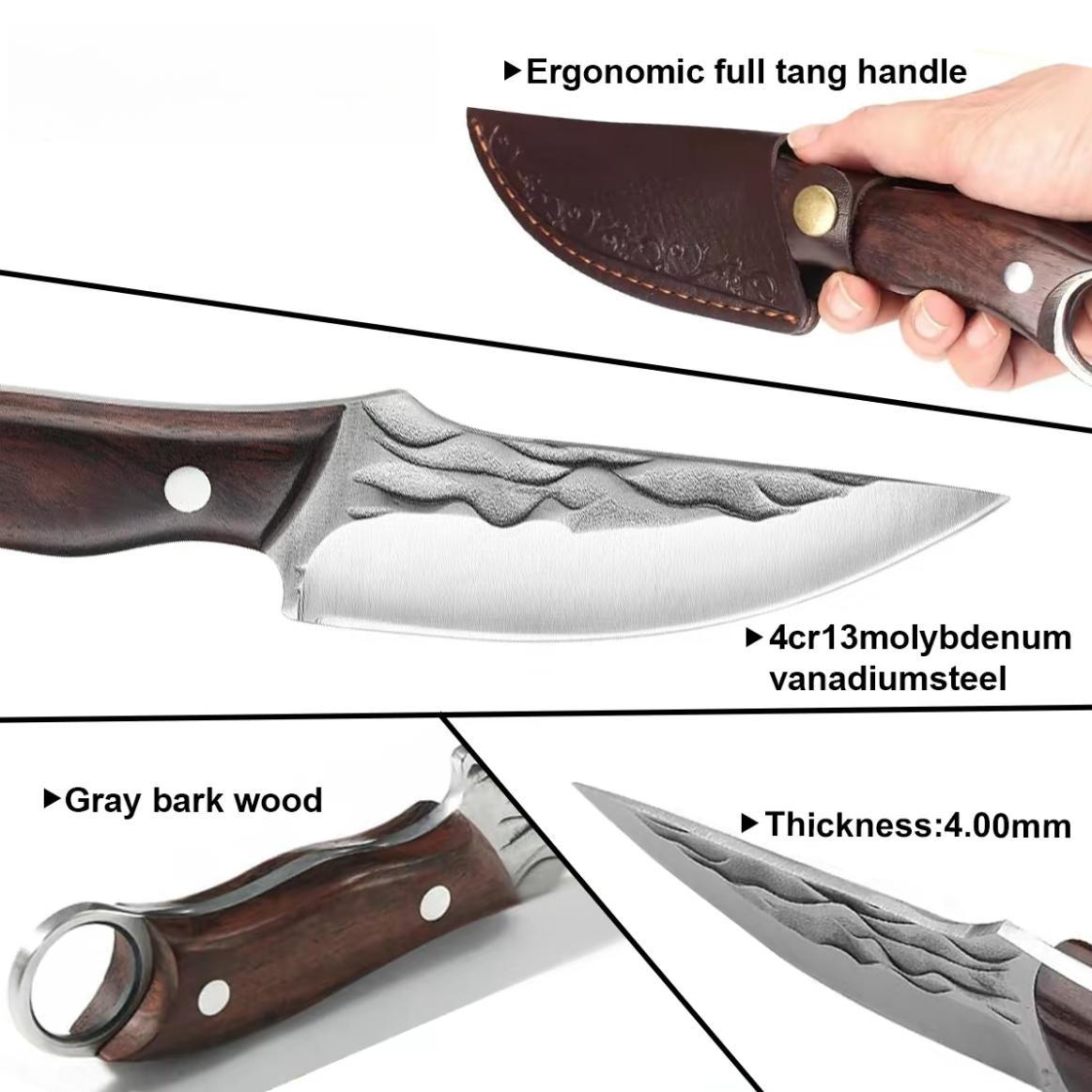 Stainless Steel Kitchen Knife with Sheath, Hand-Forged Stainless Steel, Thickened Design,Exquisite High-Hardness Vegetable&Fruit Knife,Kitchen Accessory for Camping&Barbecue,with Cutting Function,Suitable for Kitchen,Outdoor Camping, and Cooking Blade