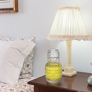 Vintage Glassware Bedside Carafe Set (2 Sets, 4 Pcs Total) - 14Oz Glass Pitcher & Cup for Daily Use, Contemporary Nightstand Drinkware for Bedroom, Wedding Supplies
