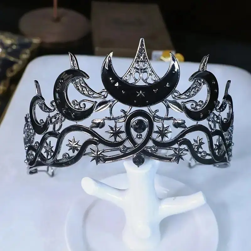 Gothic Moon-Star Rhinestone Crown - Unisex Water-Drip Bag Charm for Halloween Festival Look, Witch Vampire Role Play Party Decoration, Rhinestones, Headpiece fashion handbag stylish playful sparkly keychain decor bracelet 5-piece set extension strap