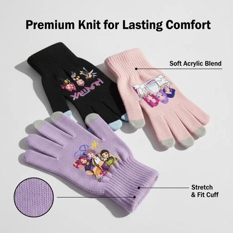 New K-Pop Demon Hunters Girl Group Print Gloves, Teenage Girls Fleece Gloves, Same Style as K-Pop Demon Hunters, Fashion Accessories