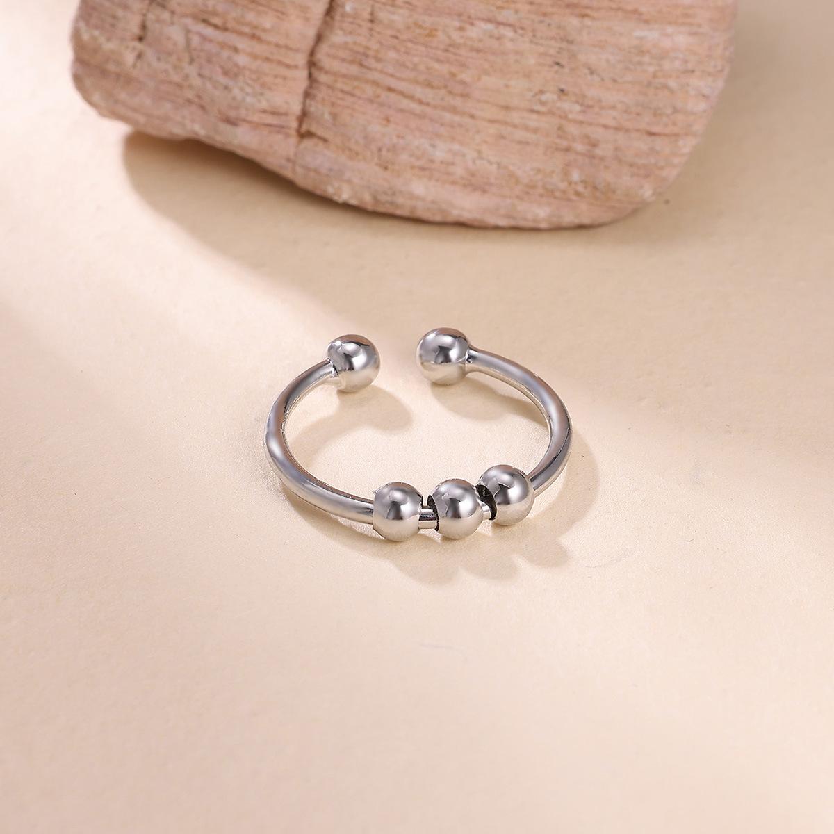 Spiral Bead Anxiety Relief Open Ring Gold Simple Men's and Women's Rotating Bead Finger Ring Handpiece