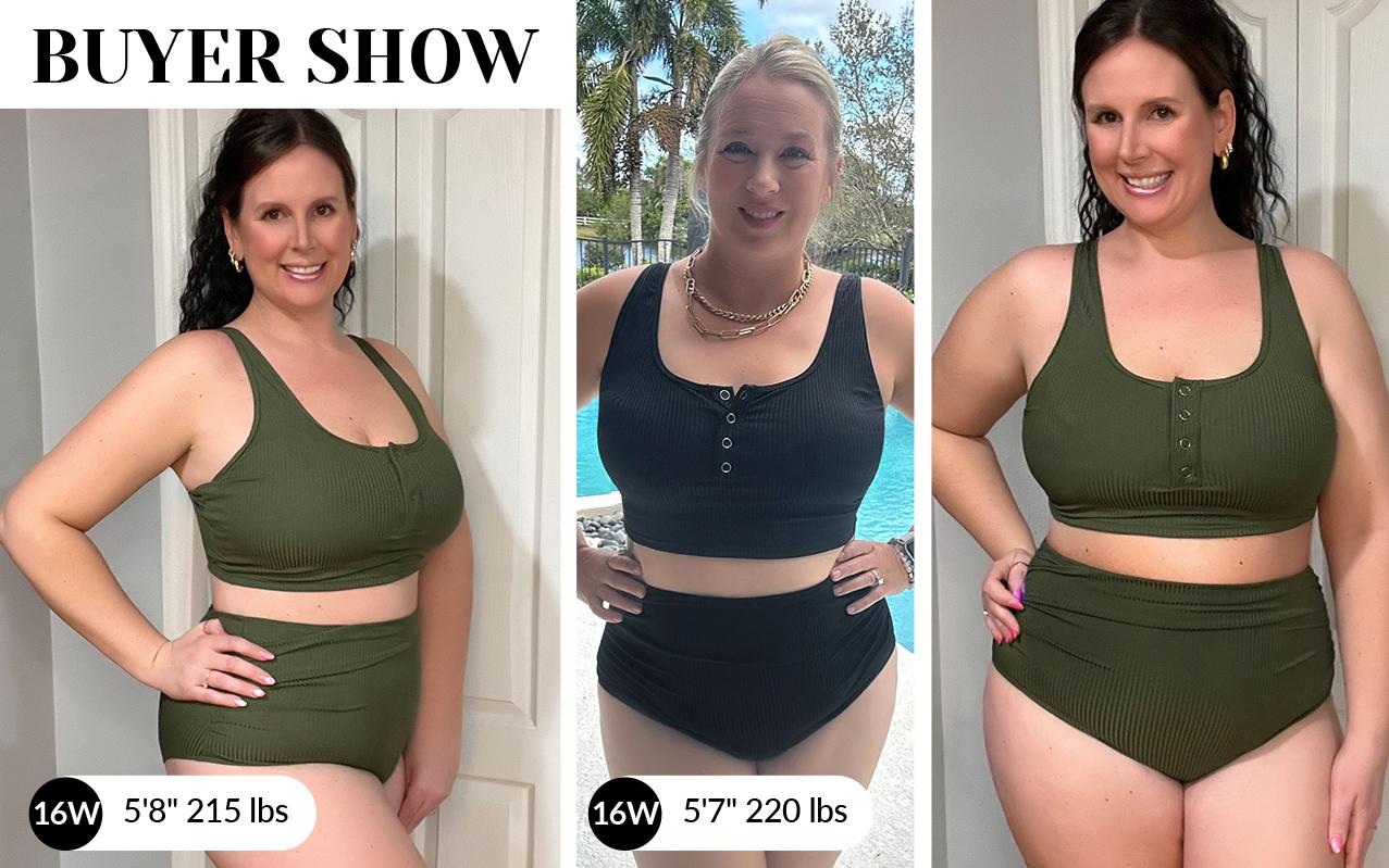 Yonique Plus Size Two Piece Swimsuit - Womens High Waisted Bikini Tummy Control Bathing Suit Ribbed Swimwear