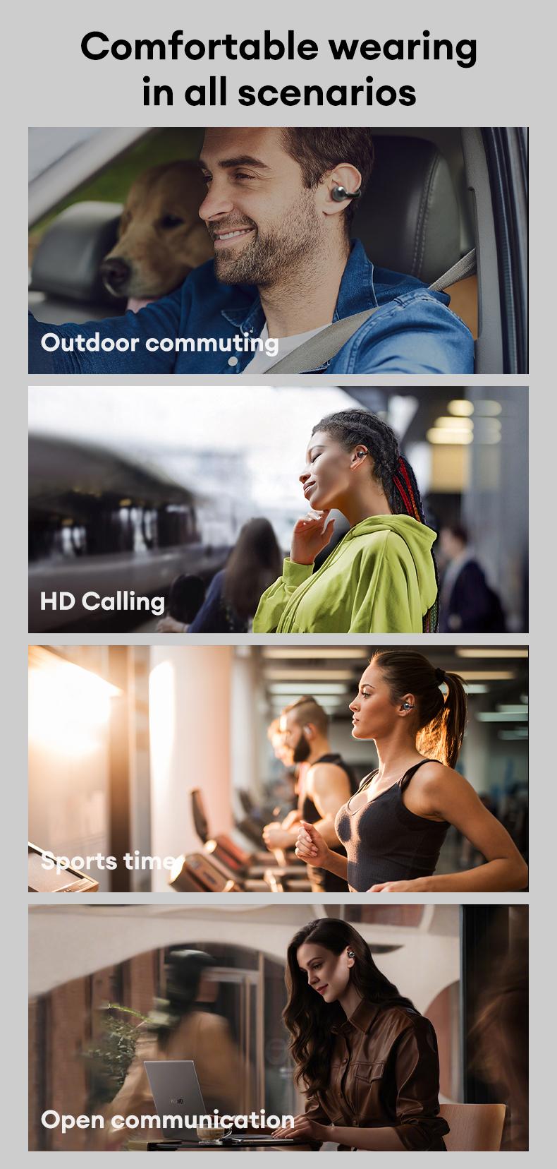 Clipbus7 Clip-on Design Earphones, Upgraded Panoramic Sound Headset, Comfortable Wearing & IPX5 Waterproof Sports Earbuds for Work, Fitness