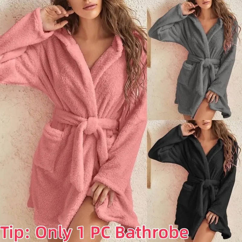 Women's Pure Short Fleece Robes Bridesmaid Bride Party Robes Sleepwear Soft Loose Lightweight Knee Length Loungewear Fabric