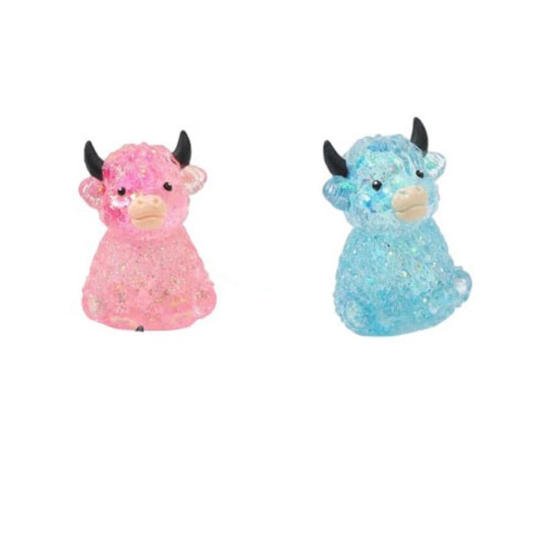 1/2/4 PCS Glitter Highland Cow Squishy Fidget Toy Soft Slow Rising Stress Relief Ball Sparkly Squeeze Sensory Toy For Teens Adults Cow Lovers Desk Relaxation Party Favor