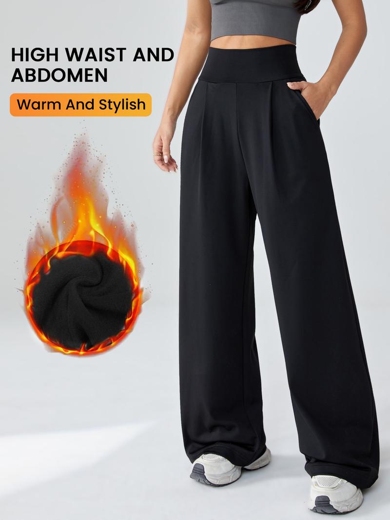 Women's High Waist Yoga Pants, Loose-Fit Casual Straight Leg Knitted Joggers, Fall & Winter Warm Sportswear, Perfect Daily Wear, Cute Gym Clothes