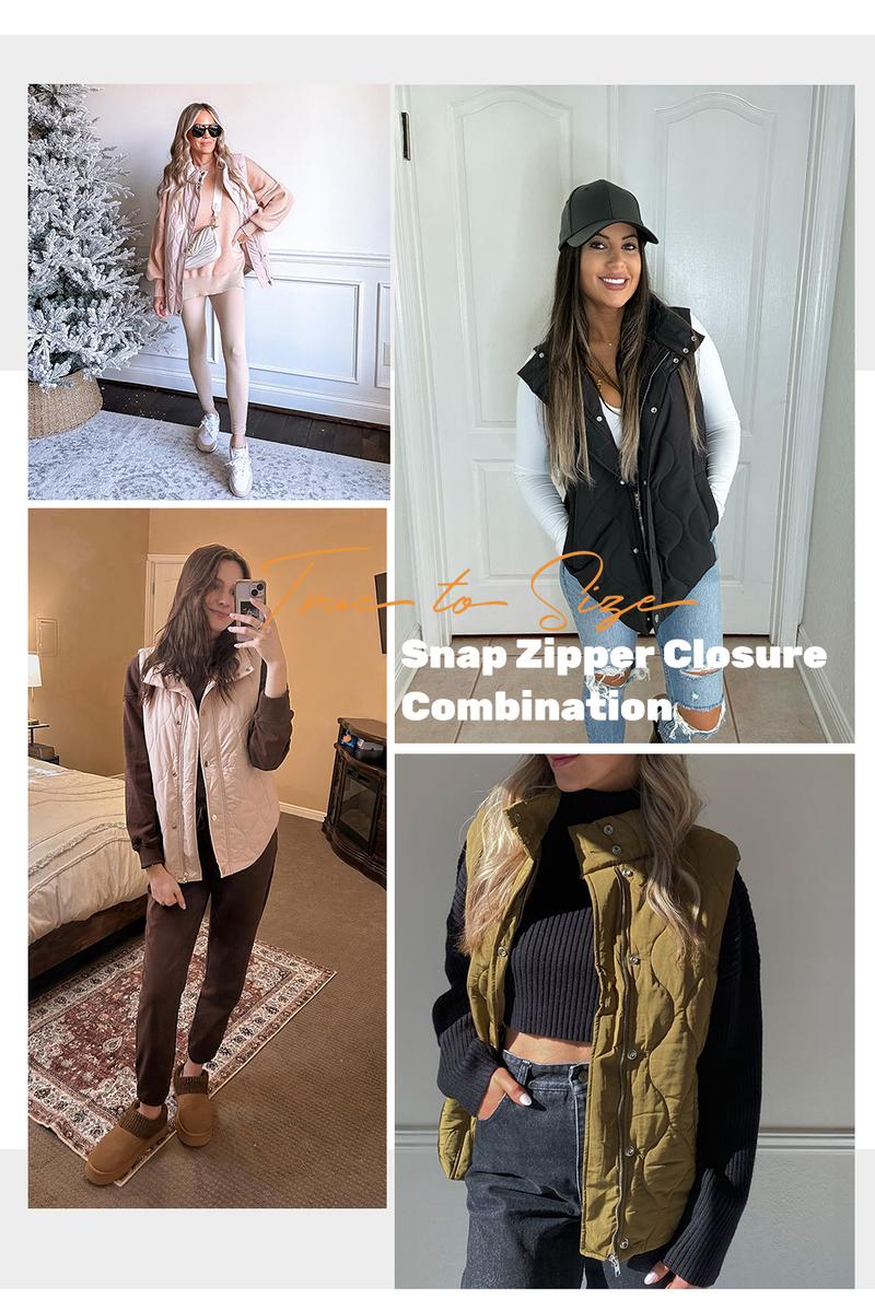 EVALESS Women's Casual Puffer Vest Oversize Lightweight Quilted Jacket Button Zip Up Stand Collar Sleeveless Jacket Coat Outerwear 2025 Fashion Womenswear Fall Winter Outfits