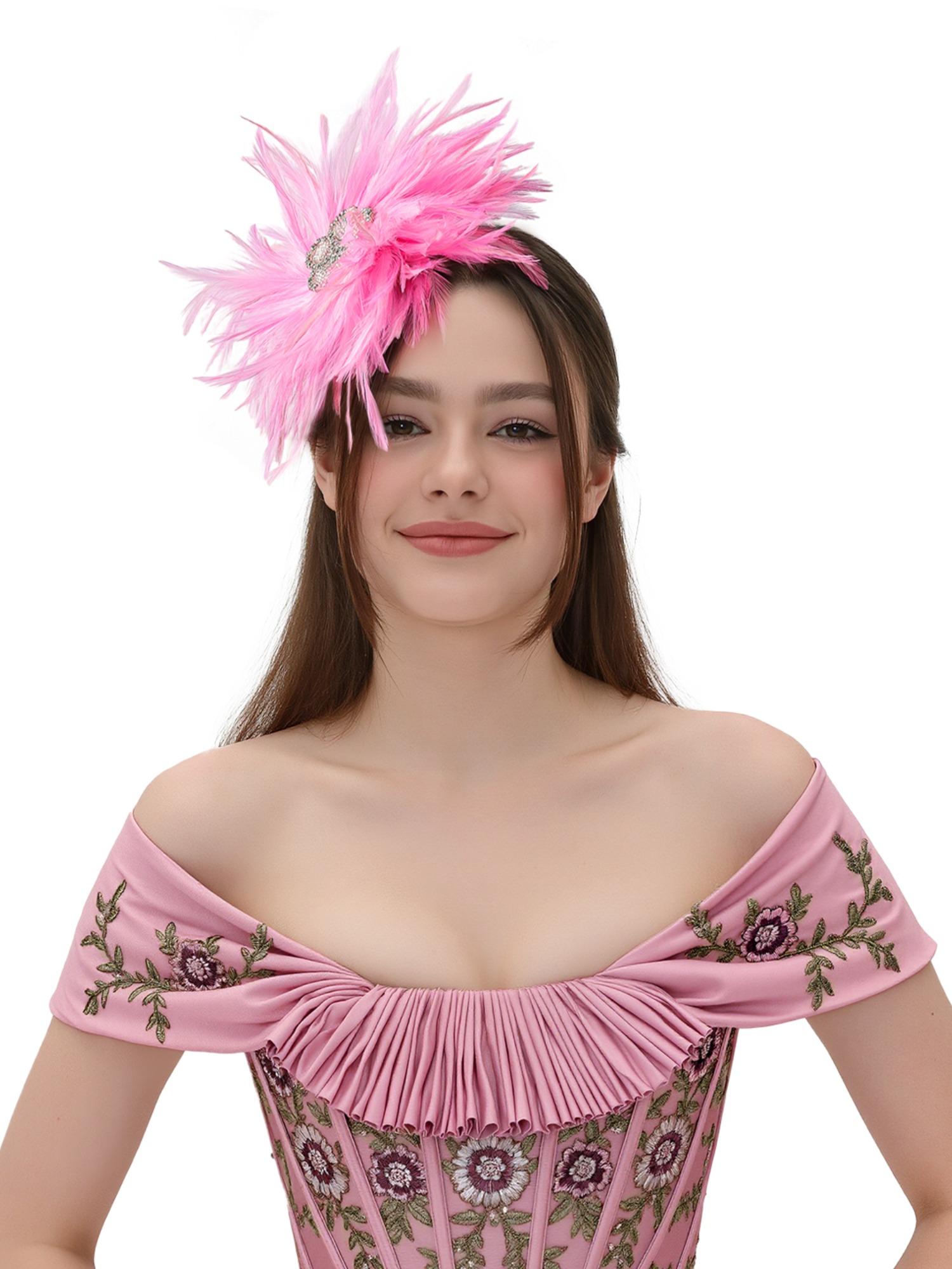 Sparkling Rhinestones Flower Feathered Hair Clip Hair Ornament for Festival Derby Event Gathering Cocktails Party Brooch Fash