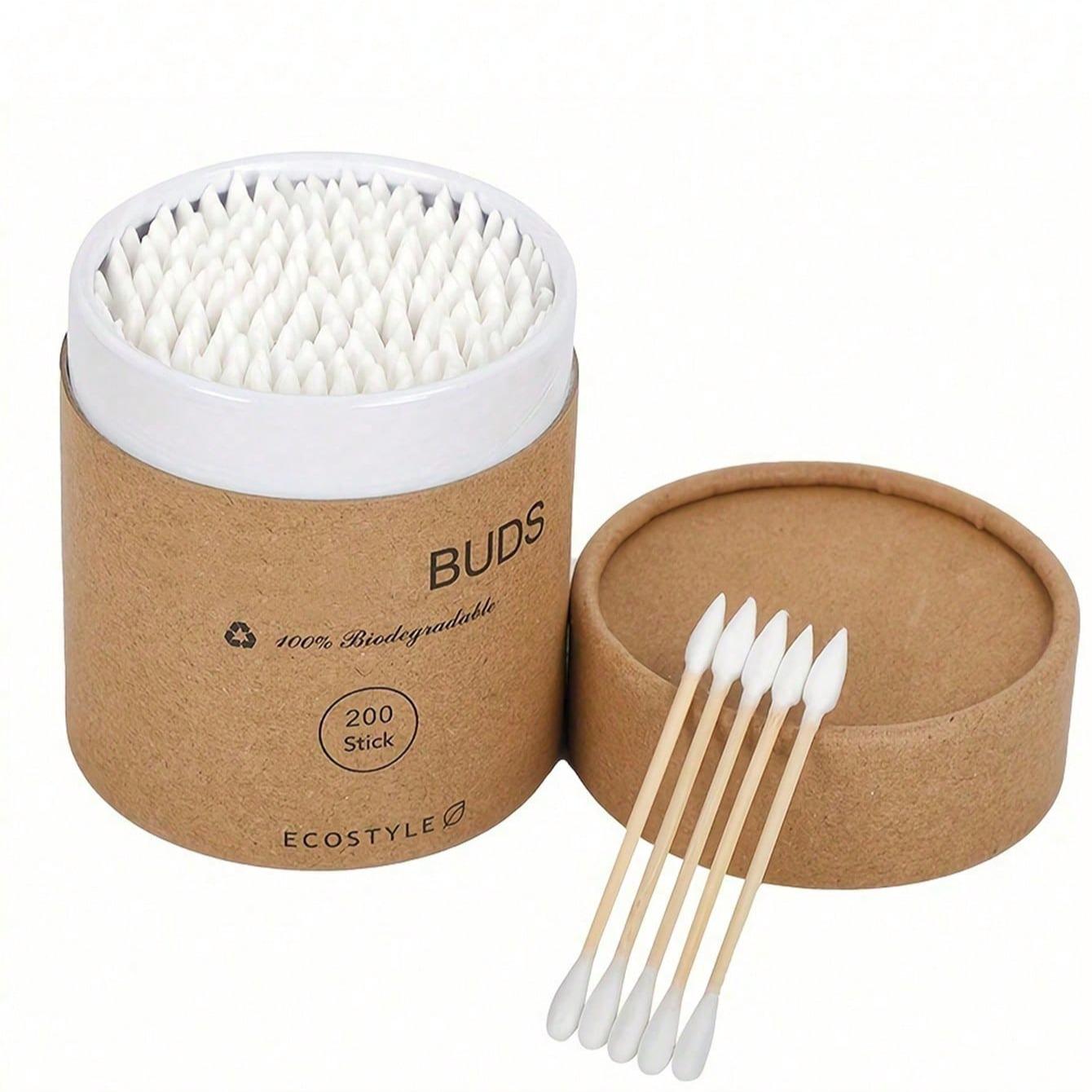 Eco-Friendly Bamboo Cotton Swabs, 200pcs Soft Disposable Dual-Ended, Perfect for Makeup Removal, Ear Cleaning, Nail Art, Handmade Crafts