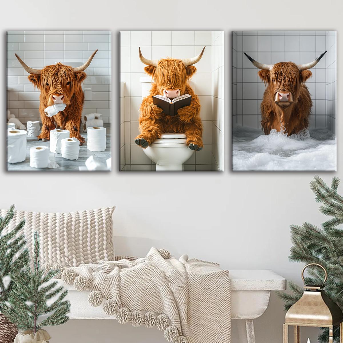 Highland Cow Pattern Canvas Framed Painting, 3 Counts Modern Wall Art Painting, Wall Art Decor for Home Interior Living Room Bedroom Office, Ornaments, Indoor Decoration #TOP PICKS