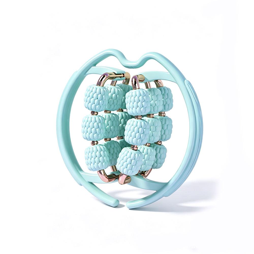 18-Wheel Circular Leg Massager, Rose Gold Metal Connectors, Ergonomic Arc Frame, Muscle Activation & Relaxation, Yoga & Home Use