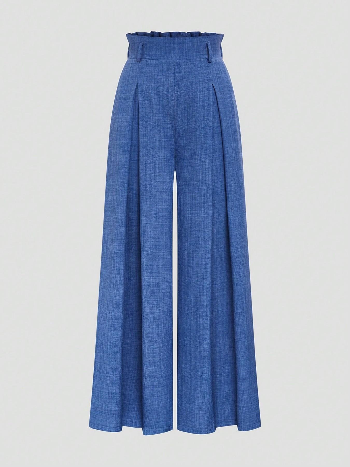 Elegant Minimalist High-Waist Wide-Leg Pants without Belt, Casual Loose-Fit Elastic Waist Long Trousers for Office, Women's Bottoms for Summer & Fall