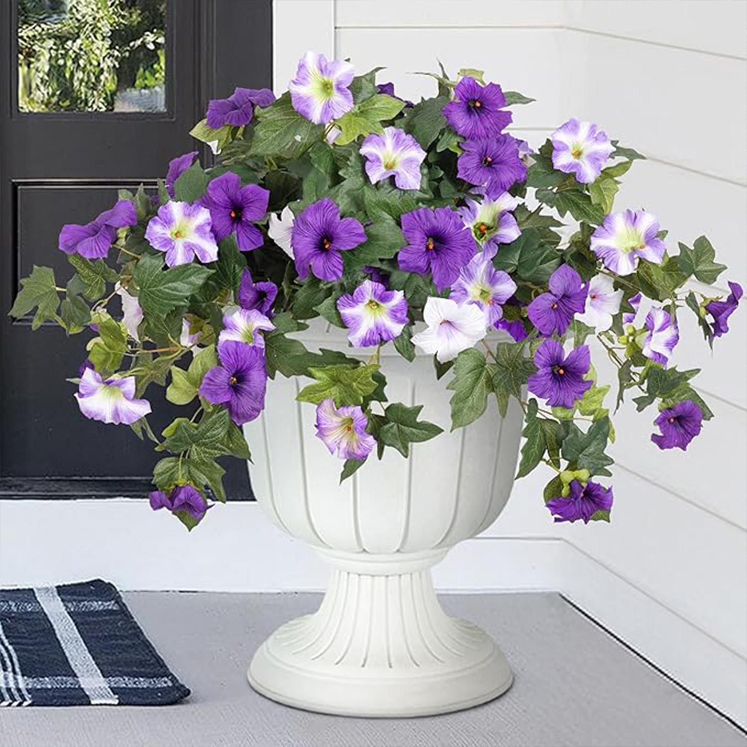Outdoor Decor Artificial Fake Flowers Plants, 2 Pcs Realistic Petunia Silk Flowers, UV Resistant Non-Fading, Home Garden Balcony Patio Indoor Decoration, Artificial Flowers For Outside