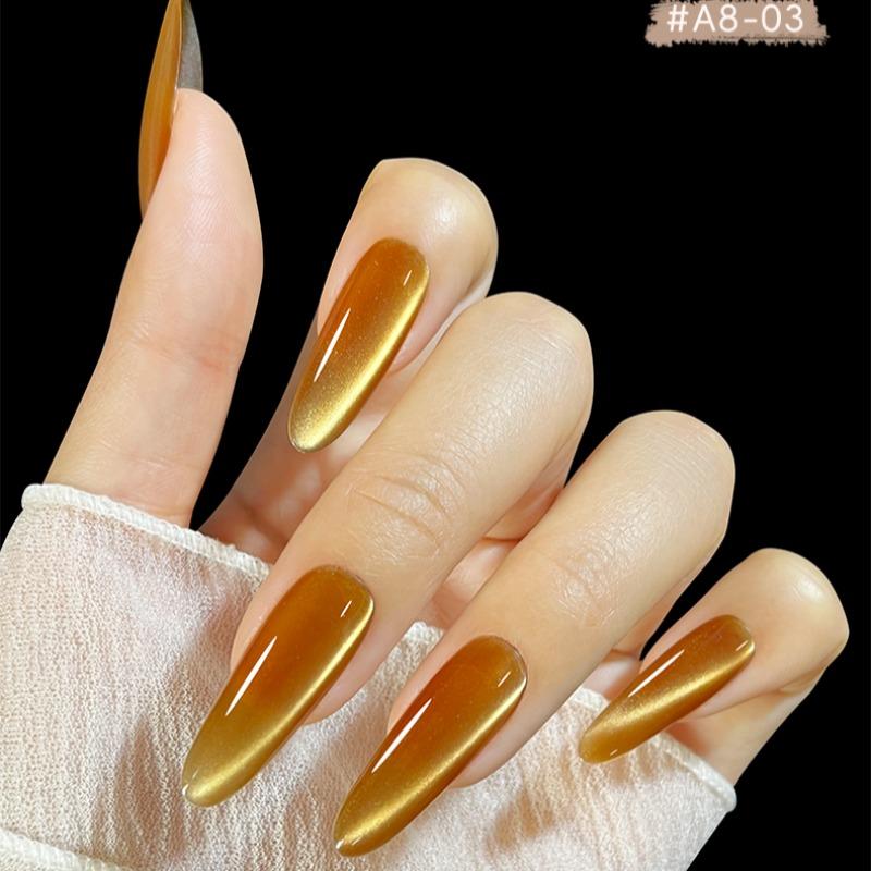 Kalisa Gold Cat Eye Gel Nail Polish, Halloween Vampire Cat Eye Glitter Gel Set, Crystal Shiny Gold Nail Gel, DIY Manicure Gift