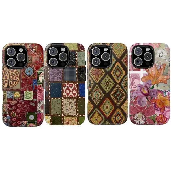 Vintage Patchwork Floral Phone Case - Retro Quilt Pattern Cover with Boho Flowers, Artistic Textile Motifs - Accessories for Women, Many Models Fit iPhone 11-17,X & Samsung S21-S25 - Unique Aesthetic Gift