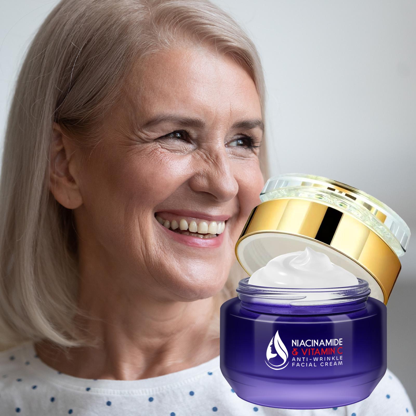 Vitamin C Niacinamide Wrinkle Cream, Gentle Skin Care, Fades Fine Lines, Brightens Skin Tone, Hyaluronic Acid, Long-Lasting Moisture, 50g