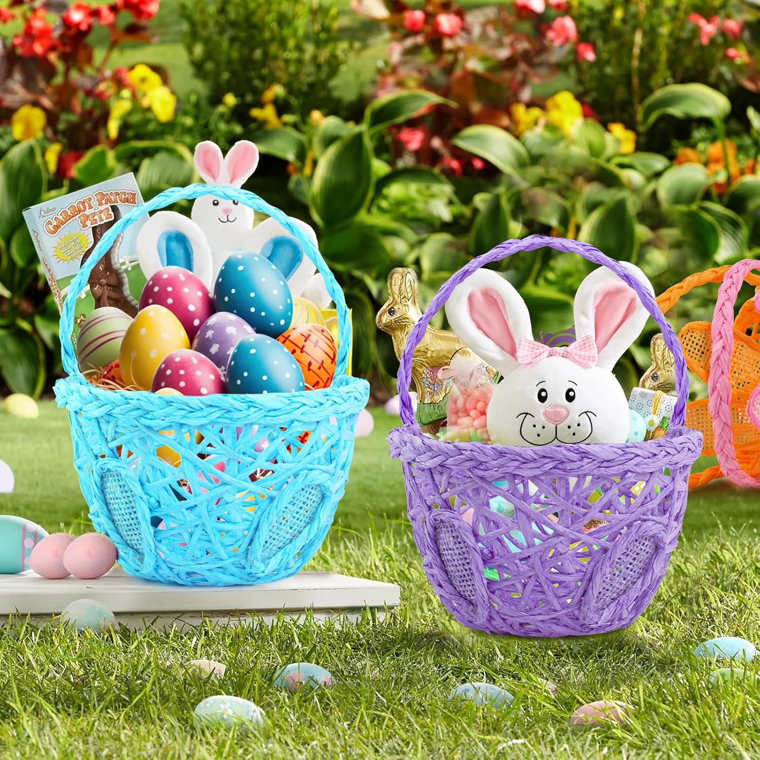 6 count Easter Egg Baskets -  6 Colors Bunny Ears Easter Baskets for Easter Theme Garden Party Favors, Easter Eggs Hunt, Easter Goodies , Basket Fillers