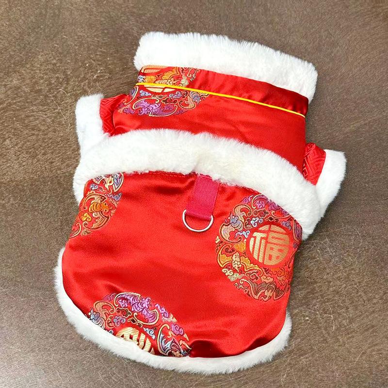 Festive Style Pet Clothing Winter Fleece Lined Thick Cotton Coat for Cats Bichon Schnauzer Teddy