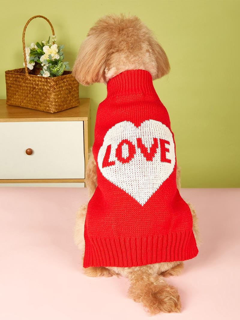 New Valentine's Day Knit High-Elasticity Round Neck Pink Red Lover Bow Heart Pattern French Bulldog Bichon Dog Sweater