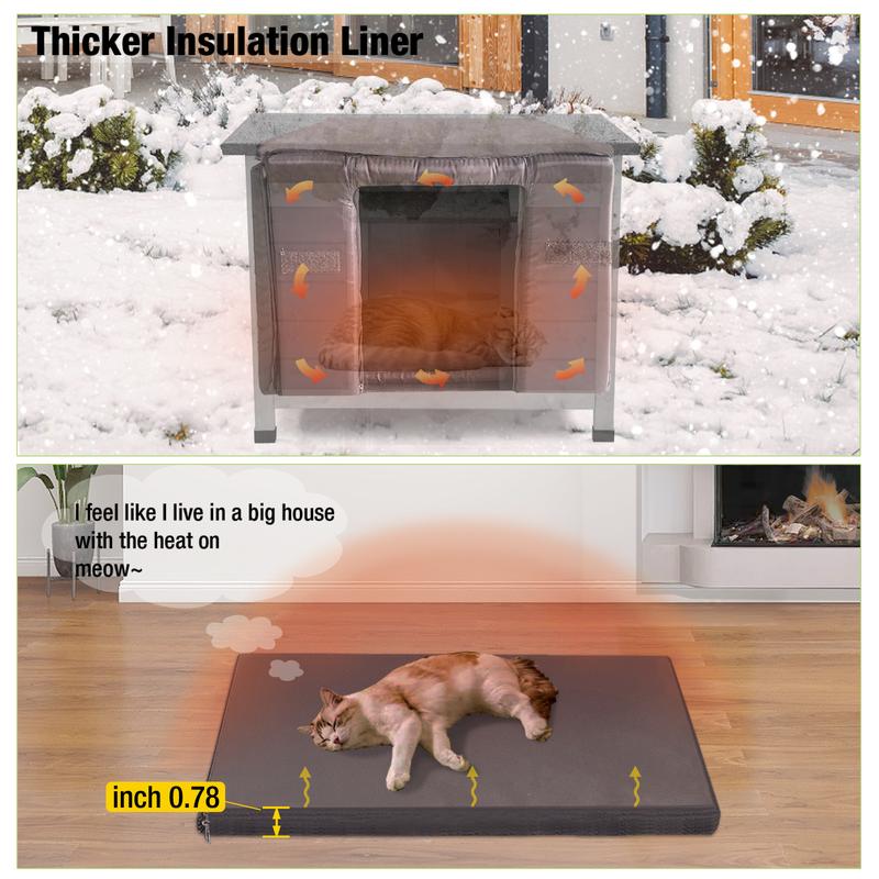 Aivituvin-Insulated/Heated Wooden Cat House with Soft Liner | Waterproof Roof,Stray Cat House,Winter Cat House