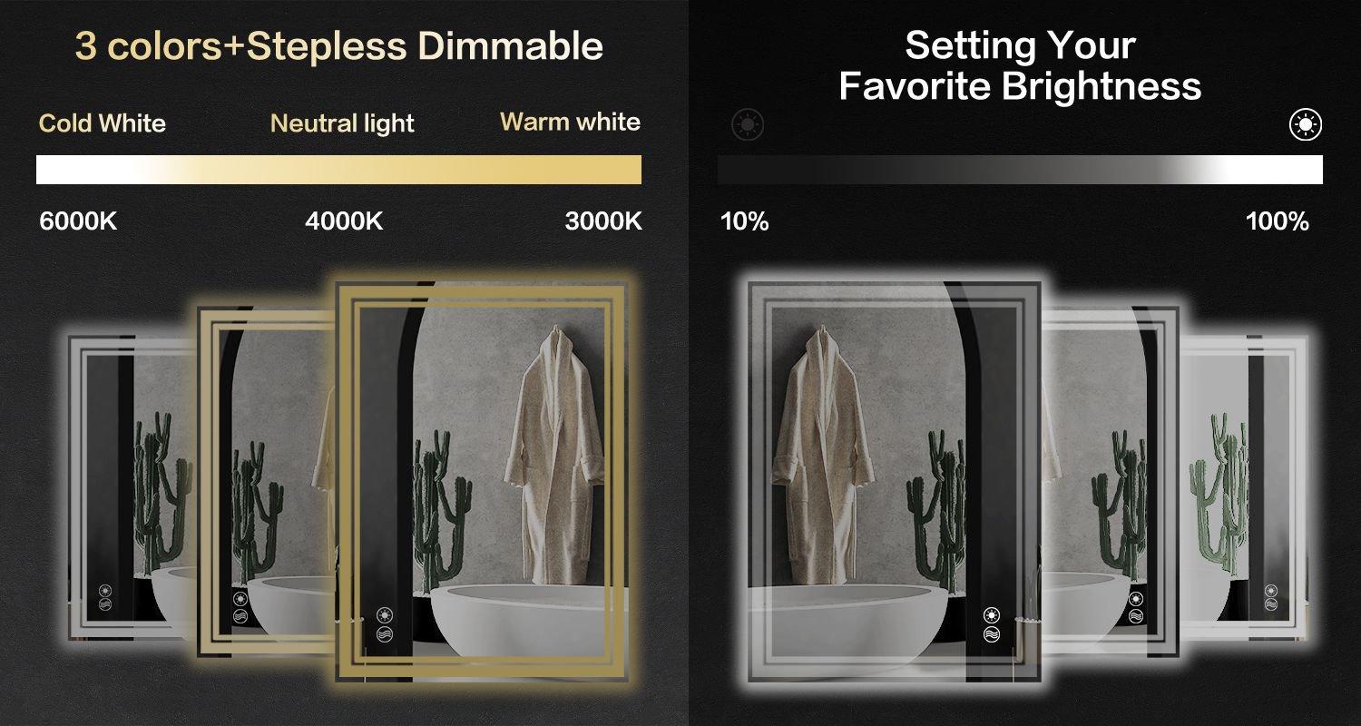 Anti-Fog LED Bathroom Mirror with Dimmable Lights - Smart Touch Screen, Memory Function, Waterproof & Versatile Mounting (Horizontal/Vertical) , Easy Installation, Tempered Glass