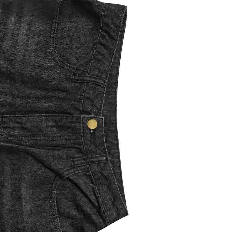 Women's High Waist Geometric Eyelet Cotton Mix Denim Style Jeans - Baggy Wide-Leg Cropped Bottoms with Side Pockets, Zip Fasten, Casual Fashion Fabric, 2026 Fall Festival Streetwear, Cold Wash Y2K Clothing